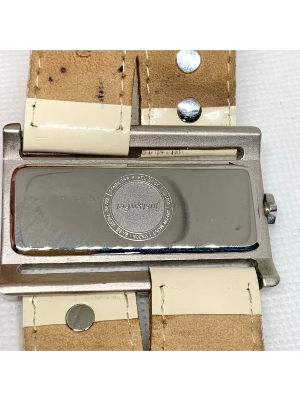 Just Sweet silver tone watch 50mm wide case band quartz analog stars running